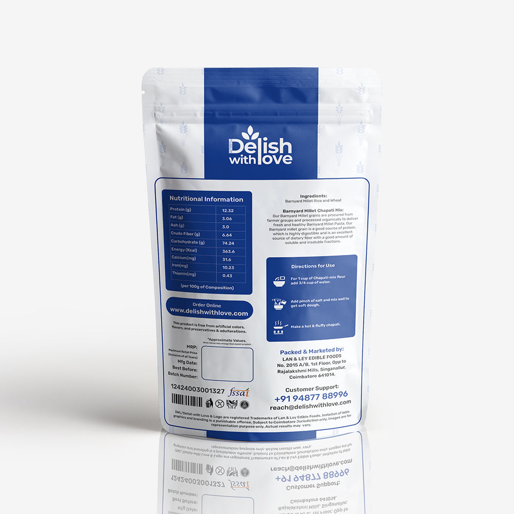 Barnyard Millet Chapati-Mix | High in Fiber | Digestive Health | Nutrient-Rich | Guilt-Free Indulgence | No Preservatives | Quick & Versatile | Supports Heart Health | Packed with Antioxidants for Enhanced Immunity | Alternative to Regular Dosas