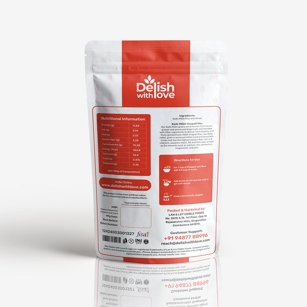 Kodo Millet Chapati-Mix | High in Fiber | Digestive Health | Heart-Healthy | Nutrient-Rich  | Guilt-Free Indulgence | No Preservatives | Quick & Versatile  | Rich in Antioxidants | Enhanced Immunity | Alternative to Regular Dosas
