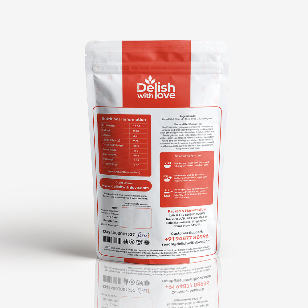 Kodo Millet Dosa-Mix| High in Fiber & Protein | Gluten-Free Superfood | Supports Kidney Health | Boosts Digestion & Metabolism |  Lowers Cholesterol | Supports  Bone & Weight Health |Boosts Immunity
