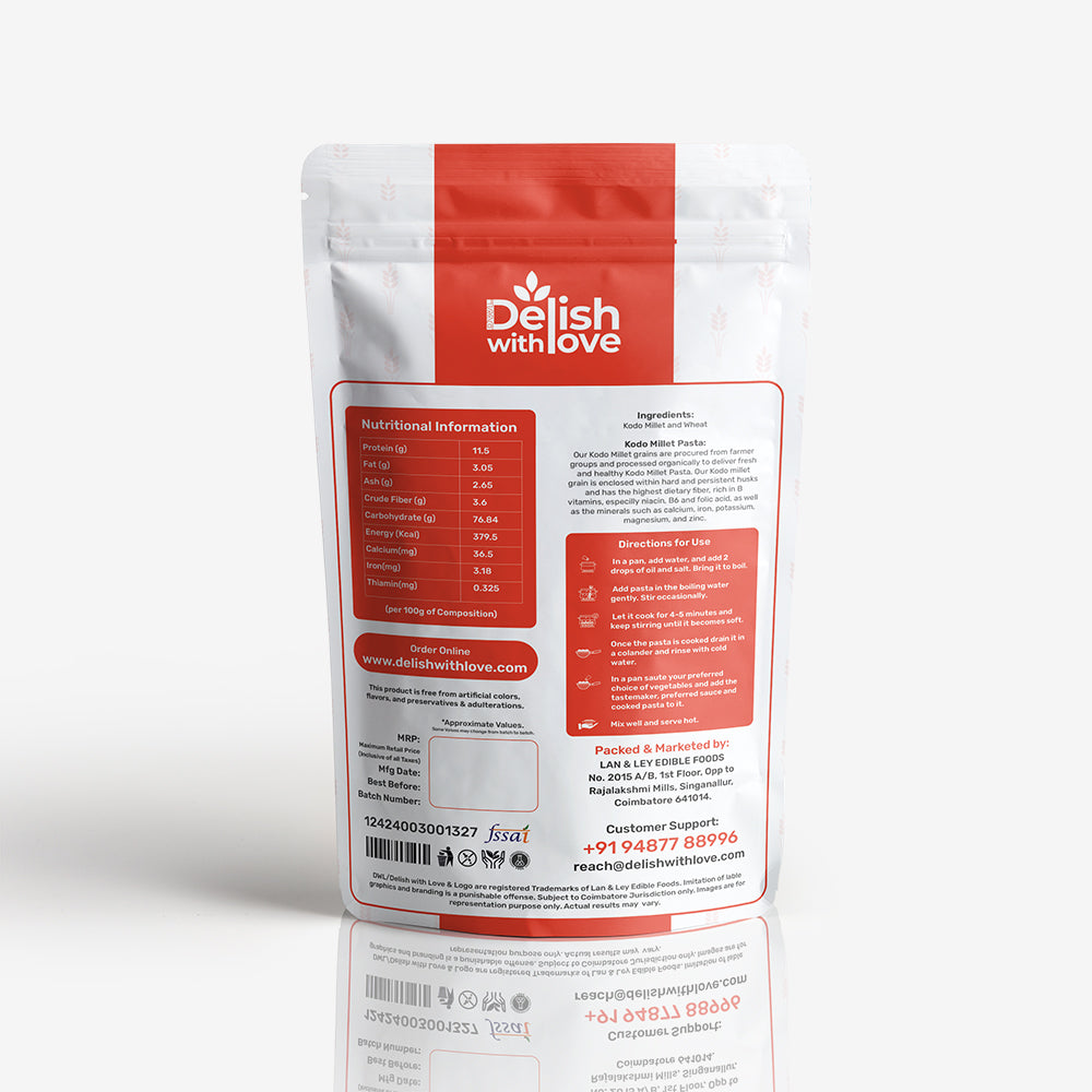 Kodo Millet Pasta| High in Fiber | Digestive Health | Heart-Healthy | Nutrient-Rich  | Guilt-Free Indulgence | No Preservatives | Quick & Versatile  | Rich in Antioxidants | Enhanced Immunity  | Alternative to Regular Pasta