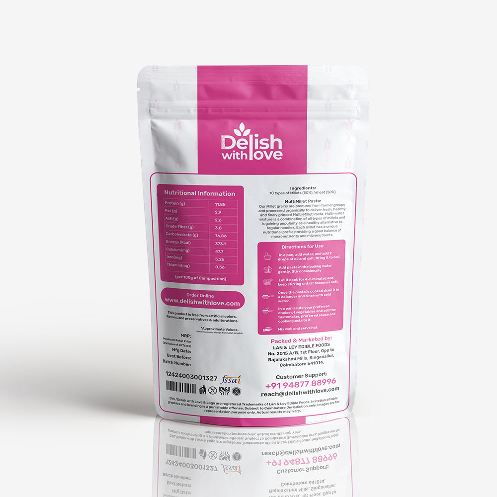 Multi Millet Pasta| Protein-Packed | High Fiber for Digestive Health  | Nutrient-Dense | Antioxidant-Rich | Guilt-Free Indulgence  | Quick & Versatile