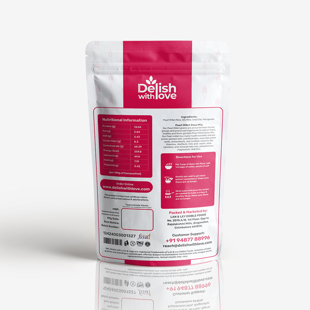 Sprouted Pearl Millet Dosa-Mix| Rich in Fiber, Protein, Iron & Antioxidants |Rich in Zinc | Immunity | Supports Bone Strength, Metabolism & Radiant Skin | Beneficial for Pregnancy & Lactation | Aids Fetal Growth & Postpartum Recovery
