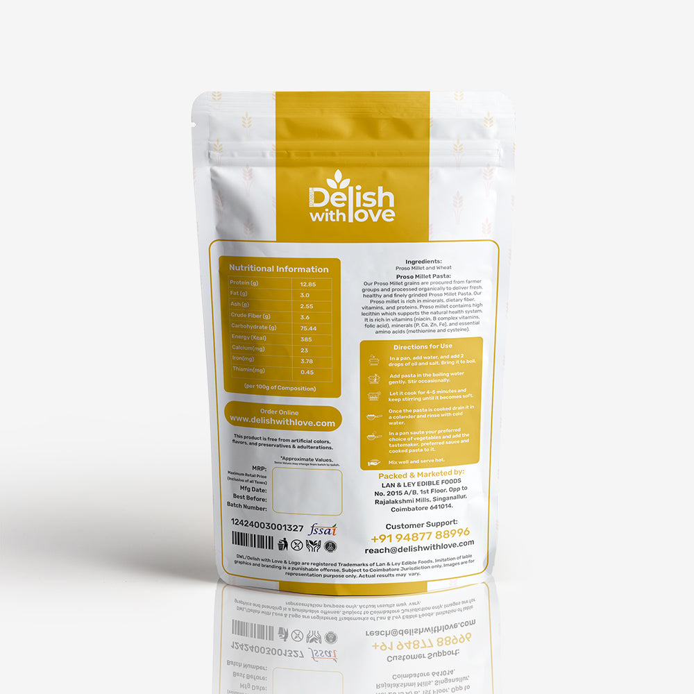 Proso Millet Pasta | High in Protein | Supports Digestion | Heart-Healthy | Packed with Antioxidants | Nutrient-Rich | Guilt-Free Indulgence  | Quick & Versatile| Alternative to Regular Pasta