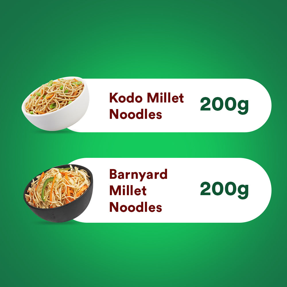 Siridhanaya Millet Noodles Combo Pack  - (Kodo Millet Noodles - 200g, Barnyard Millet Noodles- 200g)| Family-Friendly Pack | Nutritious | Gluten-Free Superfood | Positive Millets