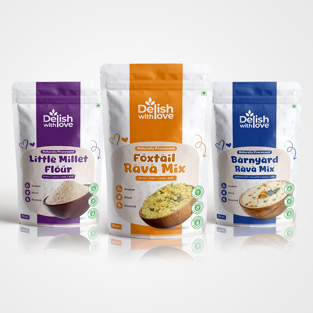Siridhanaya Breakfast Bliss Health Combo Pack - (Little Millet Flour [for Dosa or Pancakes] - 500g, Foxtail Millet Rava Mix - 500g, Barnyard Millet Rava Mix  - 500g)  | High Fiber | Supports Digestive Health | Boosts Energy Levels | Gluten-Free