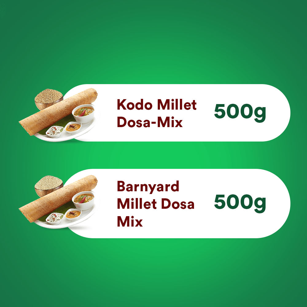 Siridhanaya Millet Dosa-Mix Combo Pack  - (Kodo Millet Dosa-Mix - 500g, Barnyard Millet Dosa Mix - 500g) | Family-Friendly Pack | Nutritious | Gluten-Free Superfood | Positive Millets