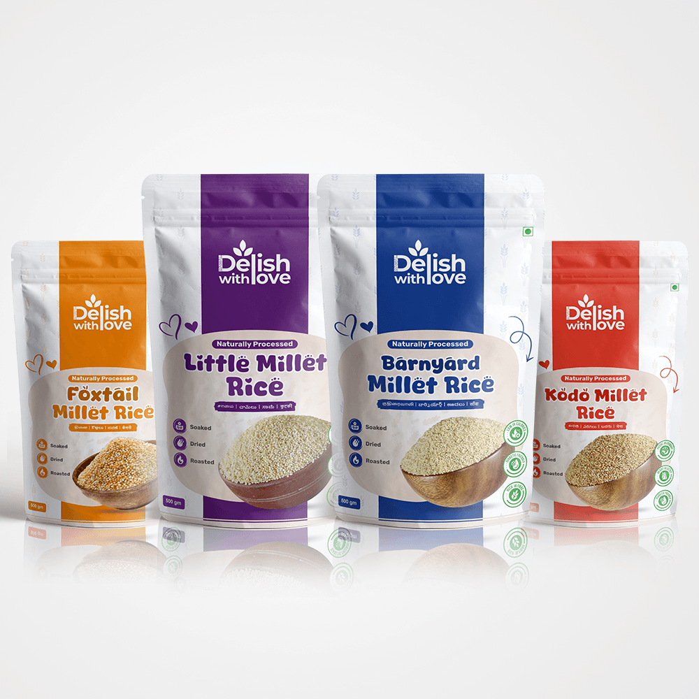 Siridhanaya Millet Grains Combo Pack  - (Foxtail  Millet Rice - 500g, Little Millet Rice - 500g, Kodo Millet Rice - 500g, Barnyard Millet Rice - 500g) | Family-Friendly Pack | Nutritious Superfood | Positive Millets