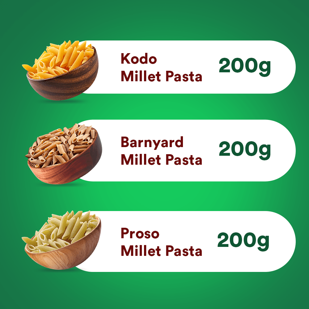 Siridhanaya Millet Pasta Combo Pack  - (Kodo Millet Pasta - 200g, Barnyard Millet Pasta - 200g, Proso Millet Pasta - 200g) | Family-Friendly Pack | Nutritious | Gluten-Free Superfood | Healthy Millets