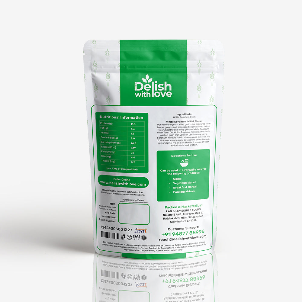 Sprouted White Sorghum Millet Flour | Rich in Fiber and Antioxidants | Gluten-Free and Diabetic-Friendly | Aids Digestion & Weight Control | Perfect for Weight Management and Healthy Recipes
